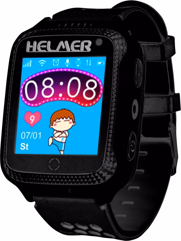 HELMER dětské hodinky LK 707 s GPS lokátorem/ dotykový display/ IP54/ micro SIM/ kompatibilní s Android a iOS/ černé