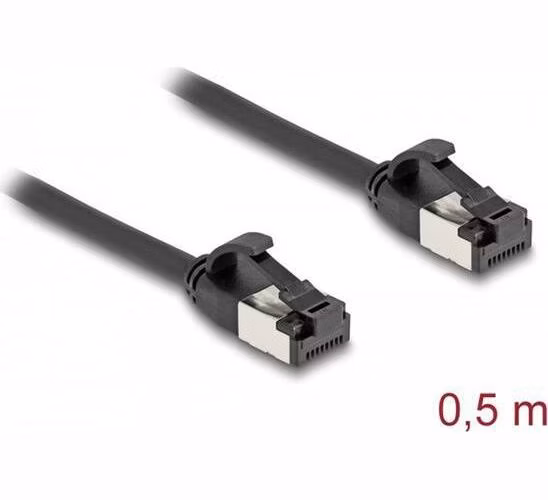 Delock Kabel RJ45 ze zástrčky na zástrčku, Cat.8.1, ohebný, 0,5 m, černý