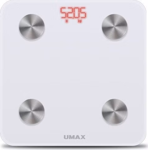 UMAX chytrá váha Smart Scale US20M/ 0,2 – 150 kg/ Bluetooth 4.0/ 6 tělesných parametrů/ čeština/ bílá