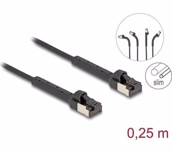 Delock Síťový kabel s rozhraním RJ45 Slim, Cat.6A, U/FTP, ohebný, černý, 0,25 m