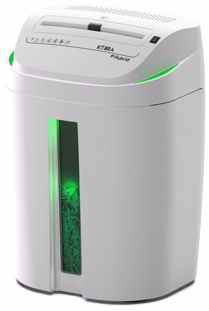 KOBRA skartovač C4-HYBRID/ příčný řez 3,5 x 40 mm/ A4/ kapacita 17 listů/ objem koše 40l/ stupeň utajení P4/ bílo-zelený