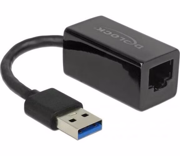 Delock Adaptér Super Speed USB (USB 3.1 Gen 1) s USB Typ-A samec > Gigabit LAN 10/100/1000 Mbps kompaktní černý