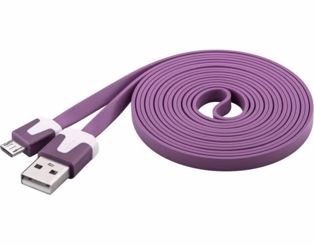 PremiumCord Kabel micro USB 2.0, A-B 2m, plochý PVC kabel, fialový