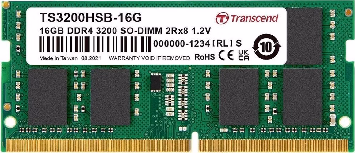 SODIMM DDR4 16GB 3200MHz TRANSCEND 2Rx8 1Gx8 CL22 1.2V