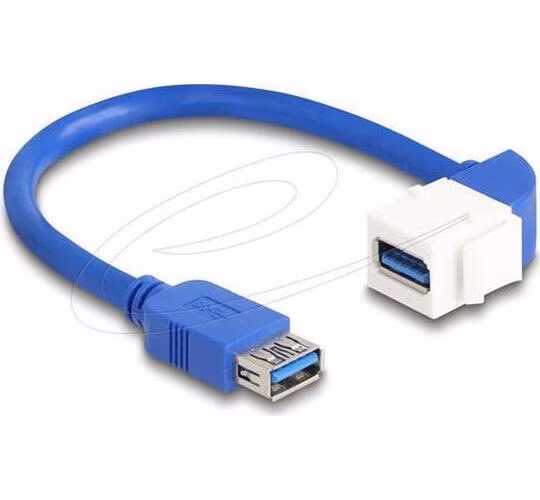 Delock Kabel USB 5 Gbps Keystone modulu ze zásuvky Typ-A na zásuvku Typ-A, pravoúhlý, 90°, 20 cm, modrý