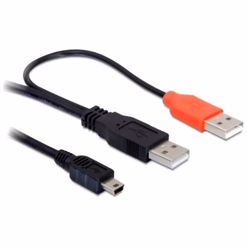 Delock napájecí Y kabel, 2xUSB A na mini USB B, 1 metr