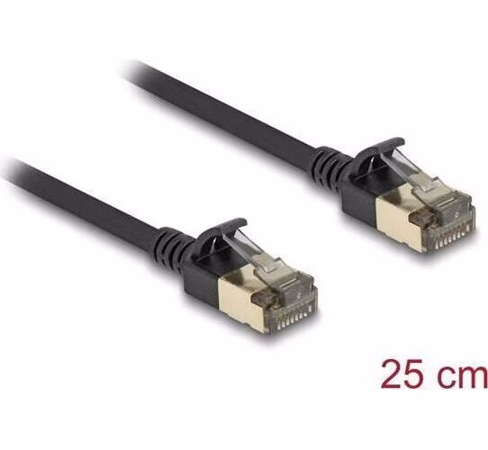 Delock Síťový kabel RJ45 Cat.8.1, F/FTP Slim Pro, 0,25 m, černý