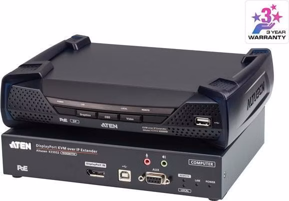 ATEN KE9952 4K DisplayPort Single Display KVM over IP Extender with PoE