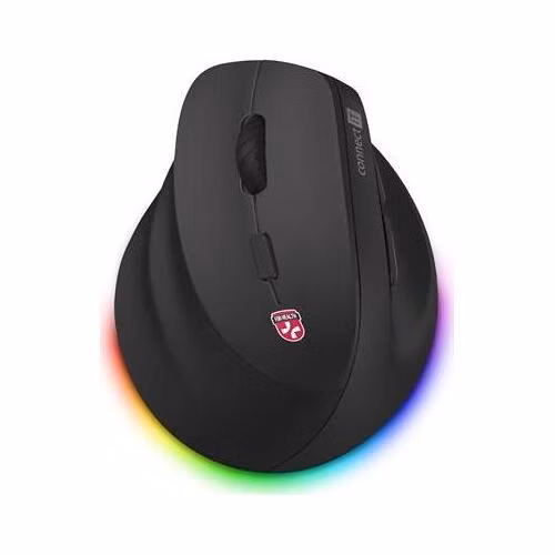 CONNECT IT FOR HEALTH Cloudy Left bezdrátová vertikální myš pro leváky, RGB podsvícení, 2xBT,USB ČERNÁ