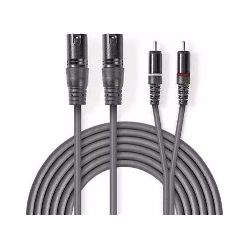 Nedis COTH15210GY30 - XLR Audiokabel | 2x XLR 3pinová Zástrčka – 2x RCA Zástrčka | 3 m | Šedá barva