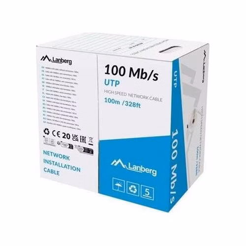 LANBERG LAN KABEL 100MB/S 100M PEVNÝ CCA ŠEDÝ