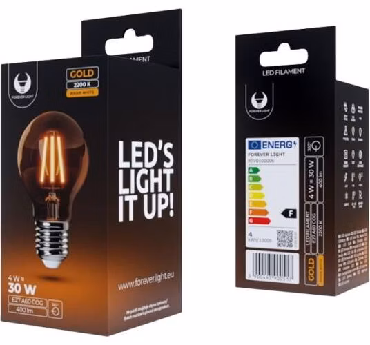 LED žárovka Forever E27 A60 4W COG gold teplá bílá (2200K)