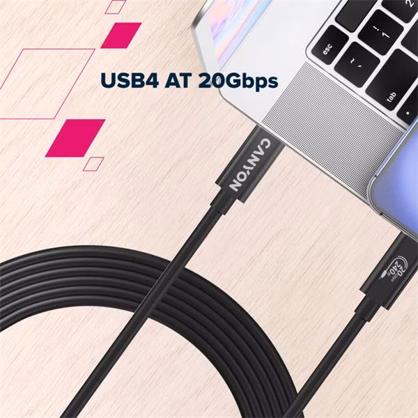 Canyon OnWire 240, 2 m, nabíjací a dátový kábel USB-C / USB-C, USB4, 240 W PD, 20 Gb/s, TPE, čierny