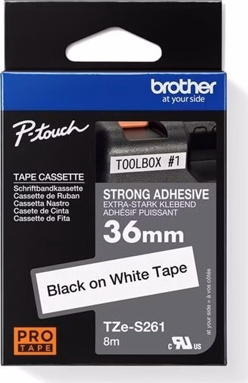 BROTHER TZES261 - kazeta TZ so šírkou 36 mm, extrémne priľnavý laminát TZE-S261, biele/čierne písmo
