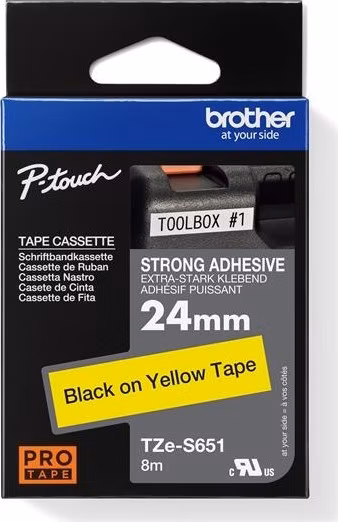 BROTHER TZES651 - kazeta TZ so šírkou 24 mm, extrémne priľnavý laminát TZE-S651, žlté/čierne písmo