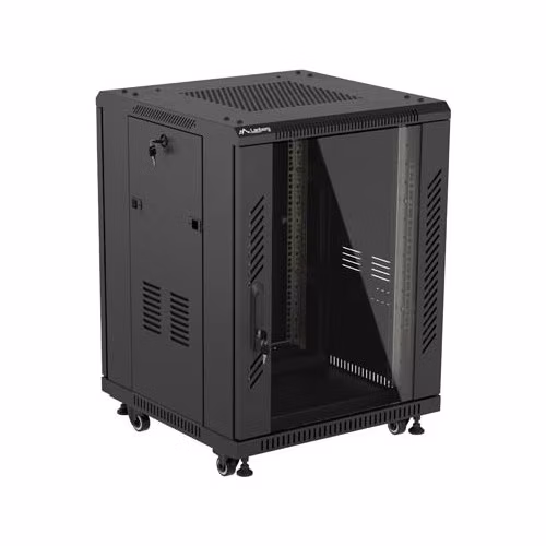 LANBERG INŠTALAČNÝ RACK 19" 15U 600X600 ČIERNE SKLENENÉ DVERE (PLOCHÉ BALENIE)