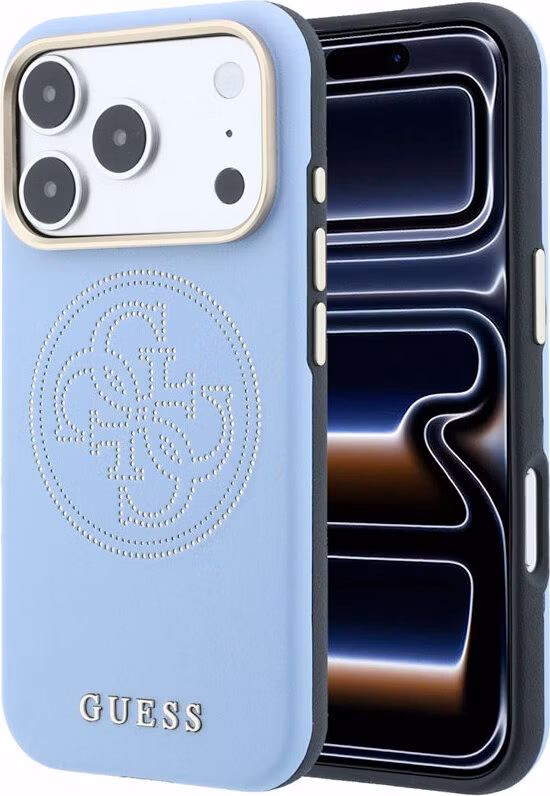 Guess PU Semi Wrap Perforated 4G Logo MagSafe kryt iPhone 18 Pro modrý