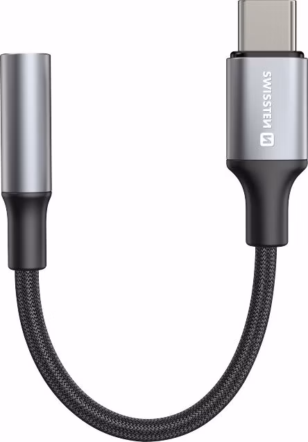 SWISSTEN AUDIO ADAPTÉR TEXTILE USB-C (samec) / 3,5mm AUX 0,15 M ČERNÝ (nahrazuje 73501301)