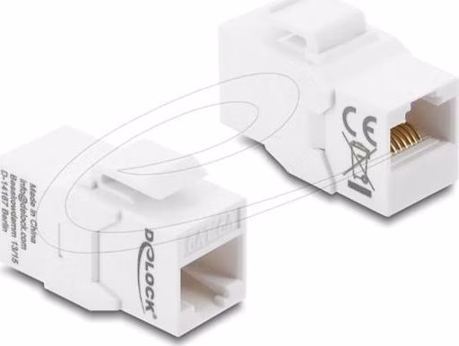 Delock Keystone modul spojka, ze zásuvky RJ45 na zásuvku RJ45 Cat.6A, nestíněná, bílá