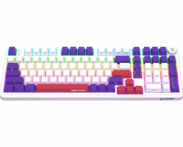 Lorgar KBA4195WH, mechanická herná klávesnica, 101 klávesov, Toxic Purple Switch, Hot-Swap, RGB, USB-C