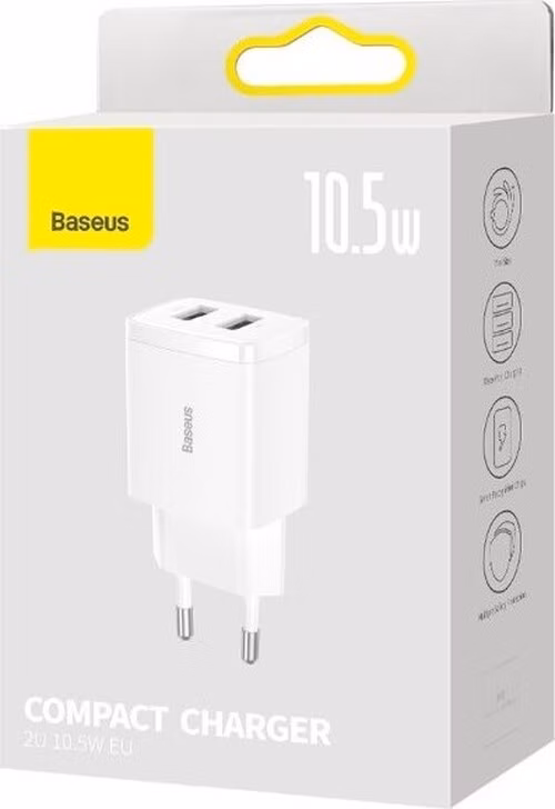 Baseus nabíjačka do siete Compact 2xUSB 10,5W biela