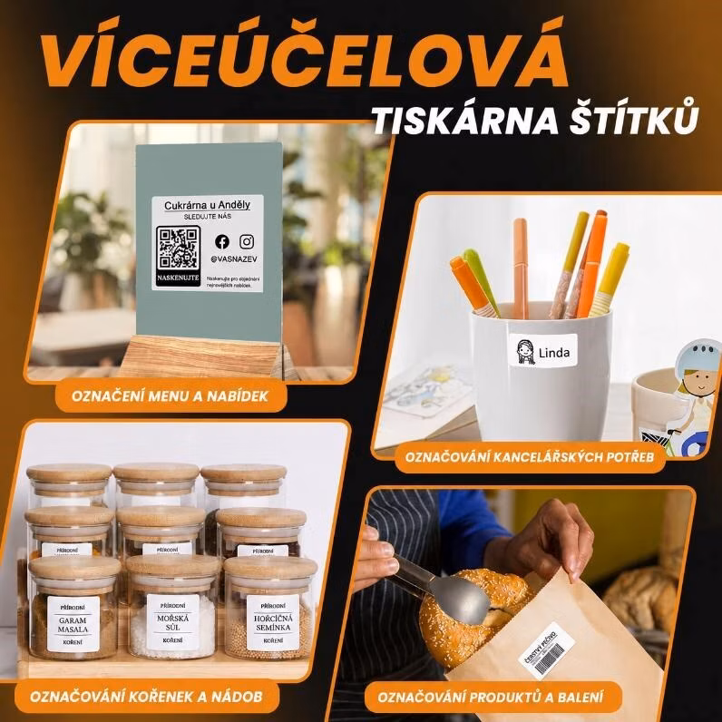 Phomemo Tiskárna štítků M110, černá + role štítků 320 ks (40x20 mm)