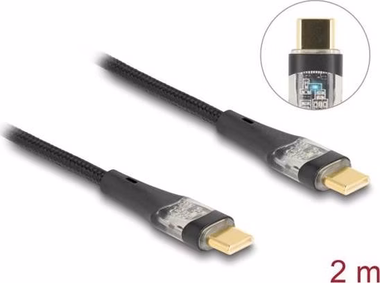 Delock Datový a rychlonabíjecí kabel USB 2.0 ze zástrčky rozhraní USB Type-C™ na zástrčku, průhledný, PD 3.0 100 W, 2 m