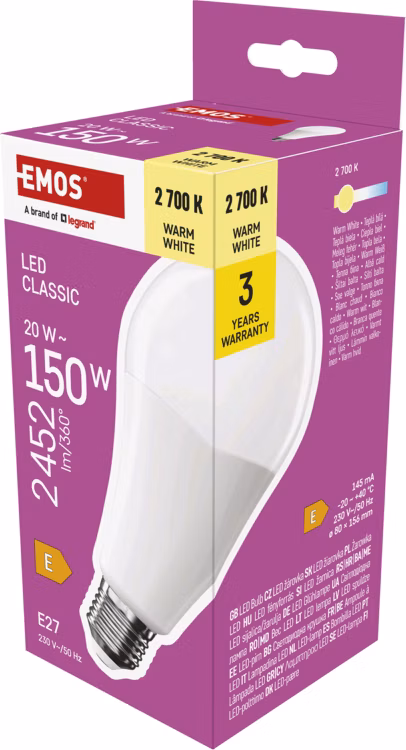 EMOS LED CLS A80 20W (150W) 2452lm E27 WW