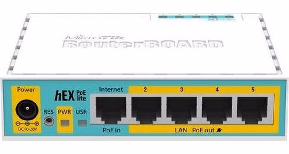 MikroTik RouterBOARD hEX PoE Lite, 650MHz CPU, 64MB RAM, 5x LAN, USB, PoE, 1x USB, vrátane. Licencia L4
