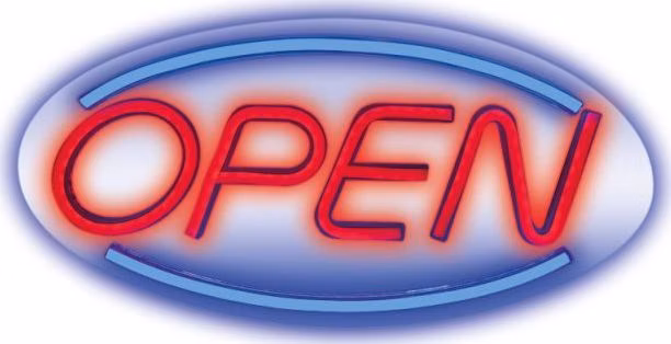 Dekoratívne PLEXI LED neón Open modro-červený