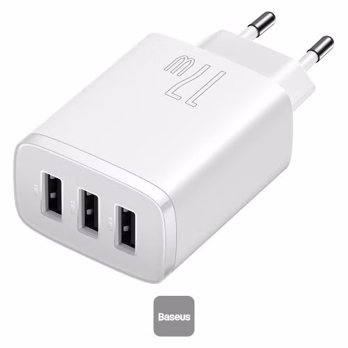 Baseus nabíjačka do siete Compact 3xUSB 17W biela