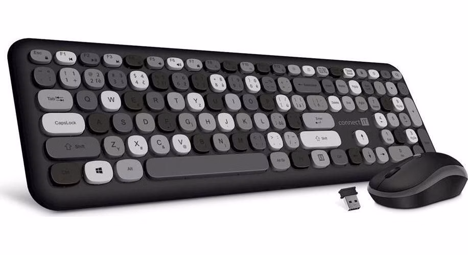 CONNECT IT FASHION combo bezdrátová černo-šedá klávesnice + myš, (+1x AAA +1x AA baterie zdarma),USB, CZ + SK