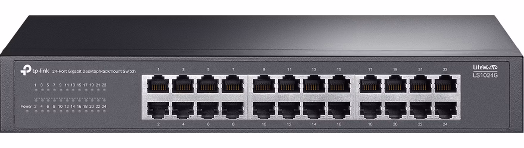 LiteWave 24-Port Gigabit Switch PORT: 24× Gigabit RJ45 Ports SPEC: 1U 13-inch Rack-mountable Steel Case FEATURE: Plug an