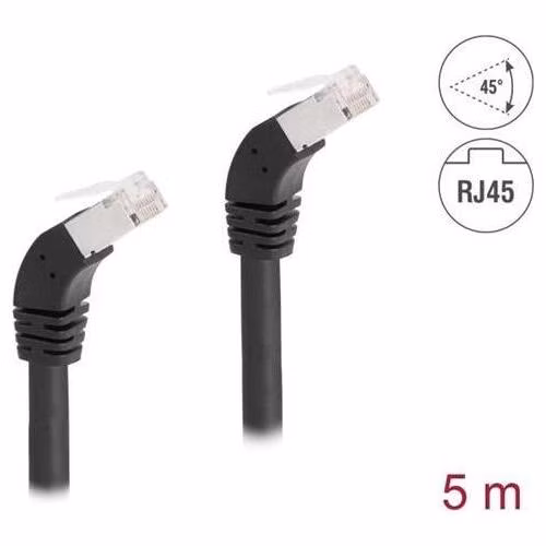 Delock Síťový kabel RJ45 Cat.6A S/FTP, zalomený dolů o 45°, 5 m, černý
