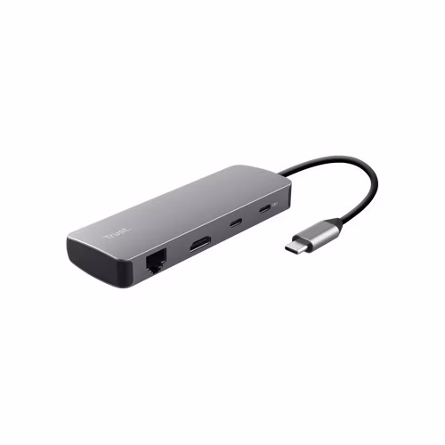 TRUST Dokovací stanice DALYX USB-C, 8v1, HDMI, RJ45, 2xUSB-C, 2xUSB-A, microSD/SD karta, šedá