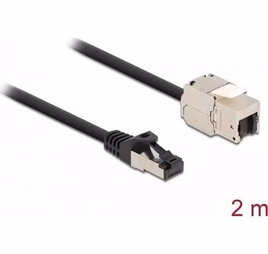 Delock Kabel ze zástrčky RJ45 na zásuvku RJ45 modulu Keystone, Cat.6A, délka 2 m, černý