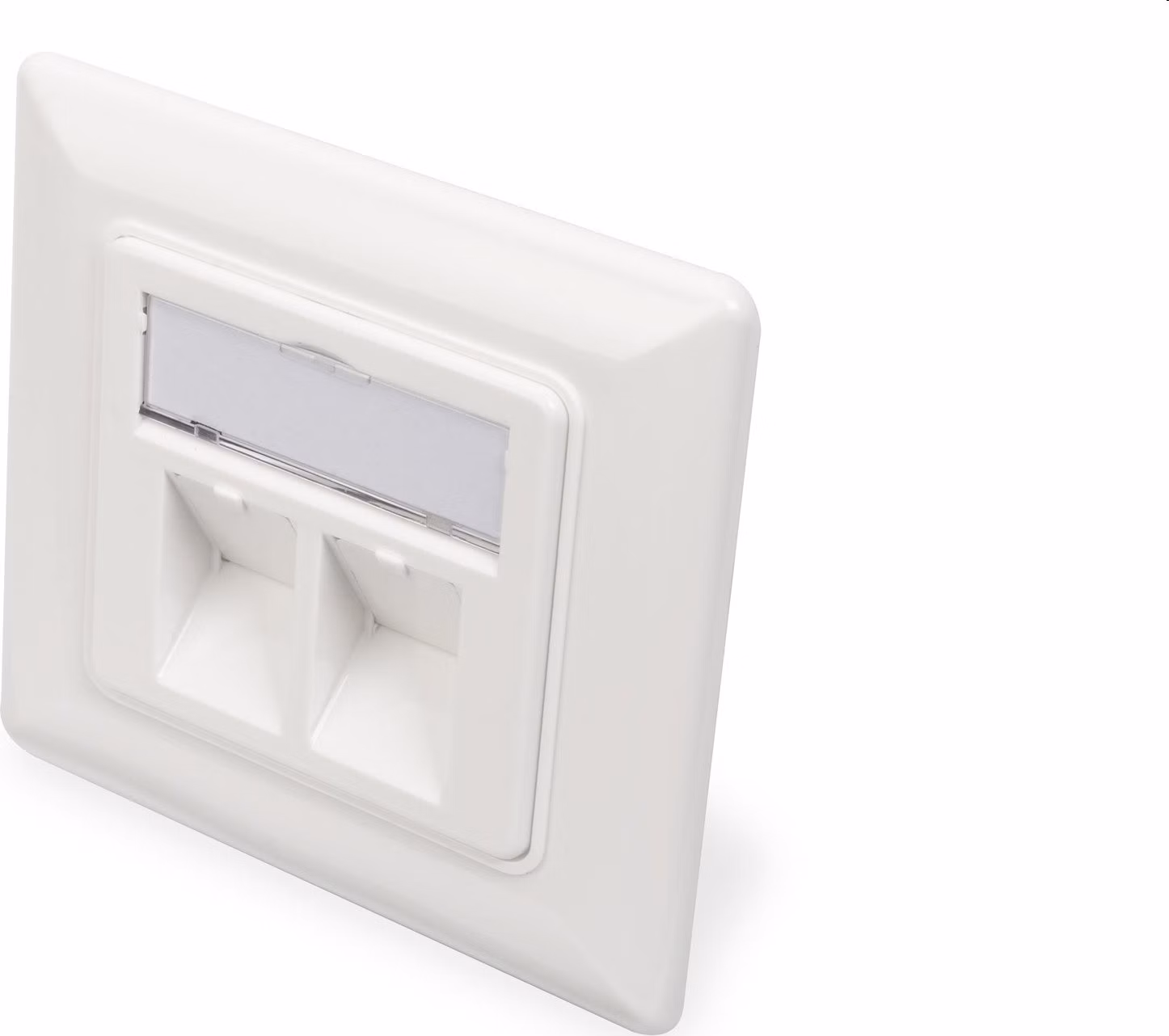 Digitus čelní deska pro Keystone Jacks, 2x prachový kryt RJ45, střední deska 80x80 +, čistě bílá