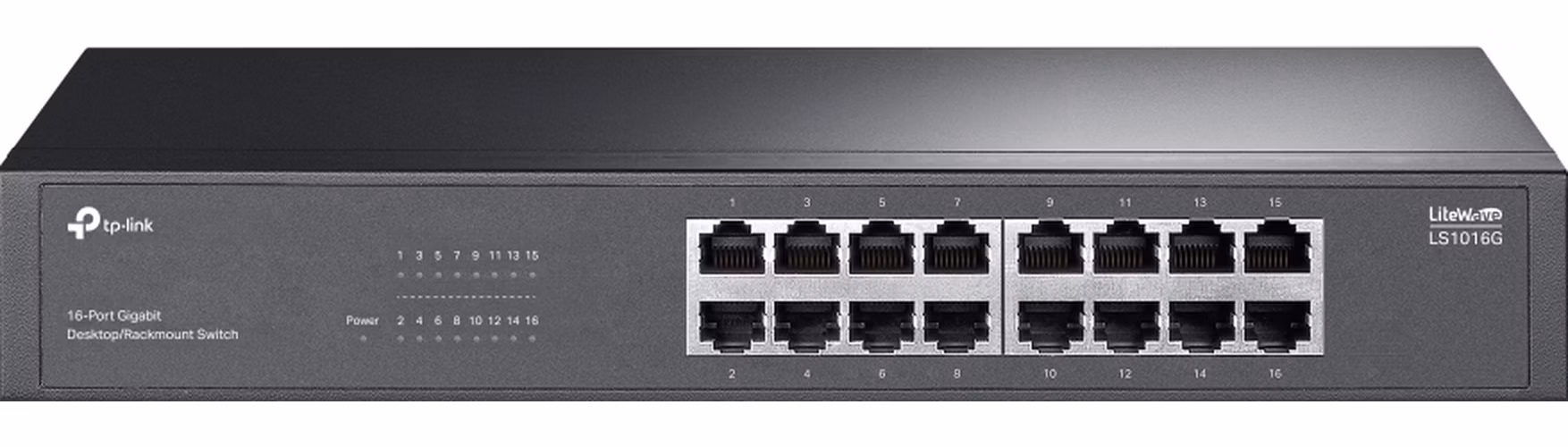 LiteWave 16-Port Gigabit Switch PORT: 16× Gigabit RJ45 Ports SPEC: 1U 13-inch Rack-mountable Steel Case FEATURE: Plug an