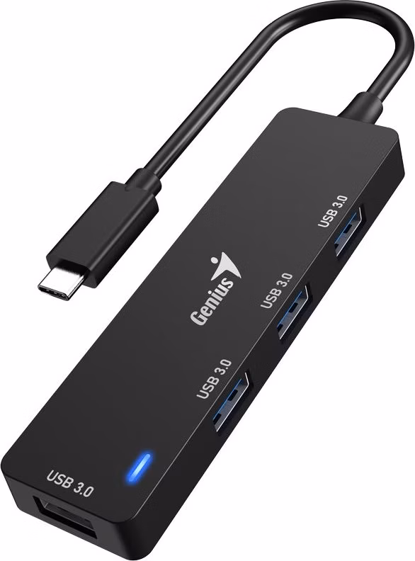 Genius UH-400 USB Hub, externí, USB-C na 4× USB 3.0, 15cm, černý