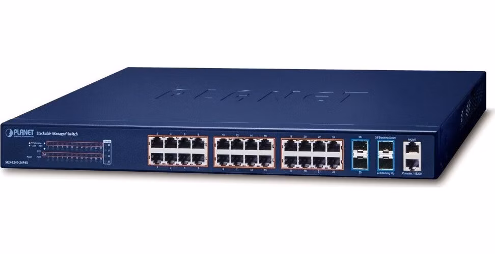 OPRAVENÉ - Planet SGS-5240-24P4X L2/L3 PoE switch, 24x 1GE, 4x 10G SFP+, PoE 802.3at 30/370W, stohování