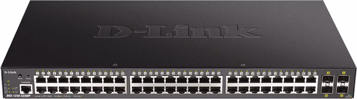 D-Link DGS-1250-52XMP 48-port Gigabit Smart Managed Switch with 4x 10G SFP+ ports, 370Watts