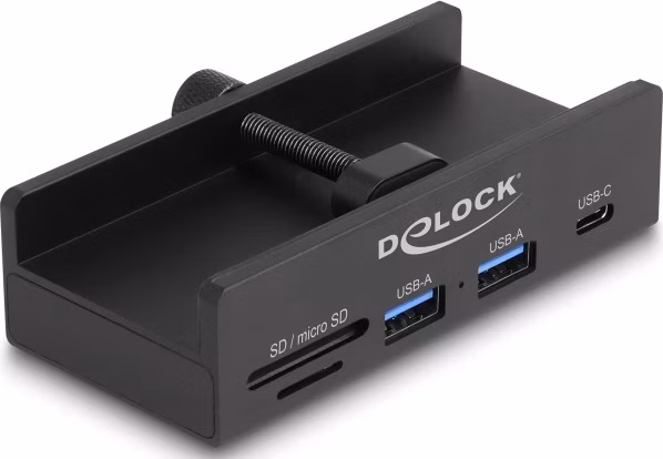 Delock Externí rozbočovač USB 5 Gbps se 2 x USB Typ-A a 1 x USB Type-C™ a slotem SD + Micro SD, s pojistným šroubem