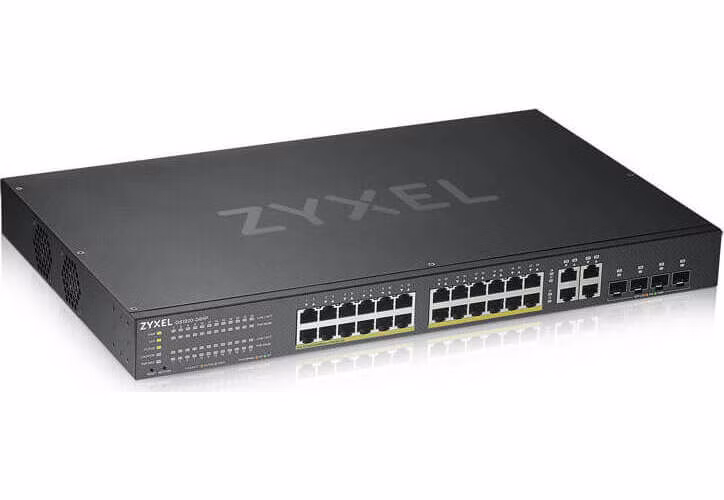 Zyxel GS1920-24HPv2, 28 Port Smart Managed PoE Switch 24x Gigabit Copper PoE and 4x Gigabit dual pers., hybrid mode, 375 Watt PoE