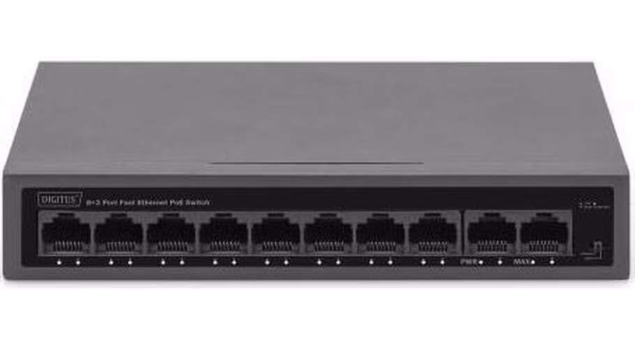 DIGITUS 8+2 Port FE PoE Switch 8 Port PoE 802.3at, 10/100 Mbps