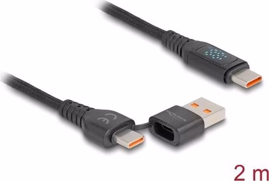 Delock Rychlonabíjecí kabel USB 2.0 ze zástrčkového rozhraní USB Type-C™ + USB Typ-A na zástrčkové rozhraní USB Type-C™