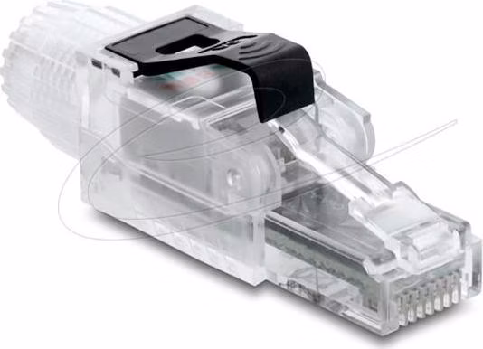Delock Zástrčka RJ45 pro montáž v terénu, Cat.6A, nestíněná, průhledná / černá