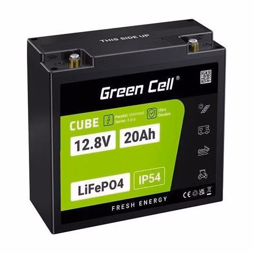 Green Cell CUBE LiFePO4 20Ah 12.8V 256Wh Lithium Iron Phosphate Battery for Tractor, Lawnmower, Electric Vehicles
