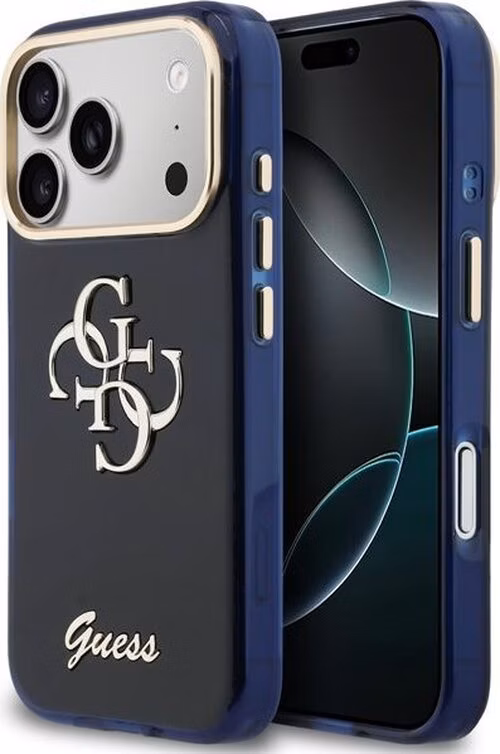 Guess IML 4G Script Metal Logo kryt iPhone 17 Pro Max modrý