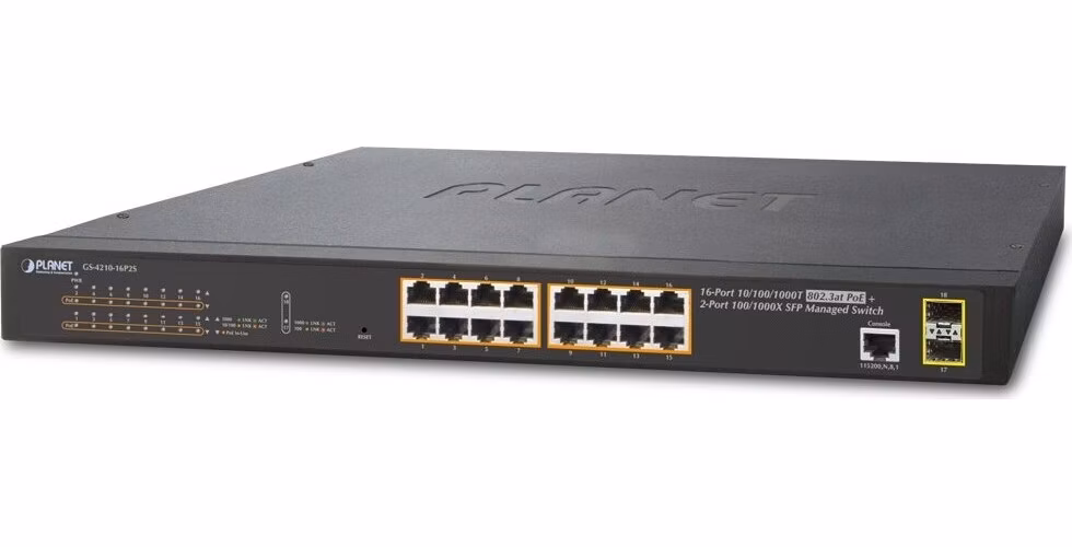 Planet GS-4210-16P2S L2 switch, 16x1Gb, 2x1Gb SFP, 16x PoE 802.3at 220W