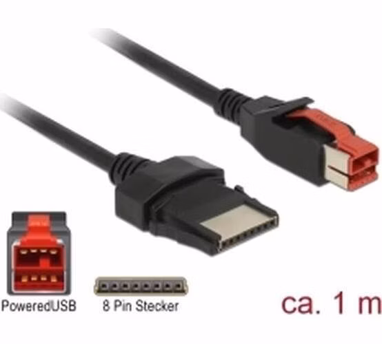Delock PoweredUSB kabel samec 24 V > 8 pin samec 1 m pro POS tiskárny a terminály